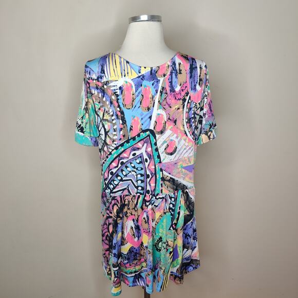 Paisley Grace Top Abstract Floral Stretch Jersey Knit Babydoll - Picture 8 of 10